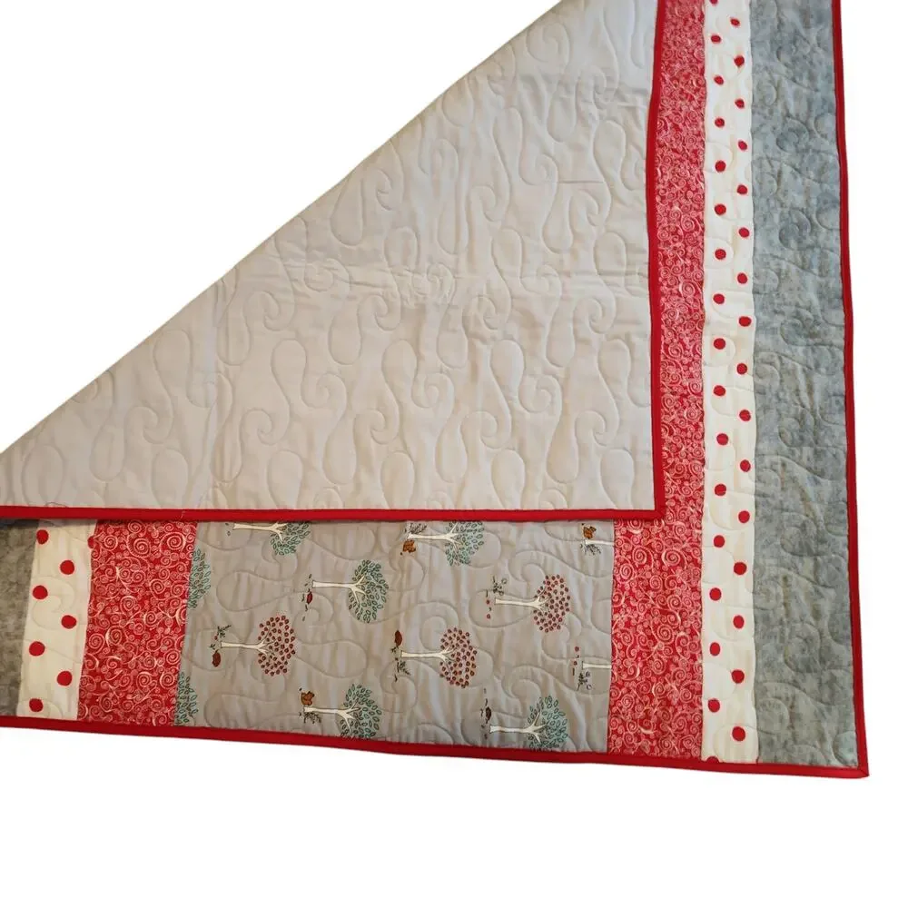 Handmade, New Lap quilt Trees Gray Red Cream 40X40